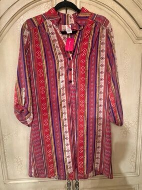 Love Culture Red and Purple Striped Button Front Tunic